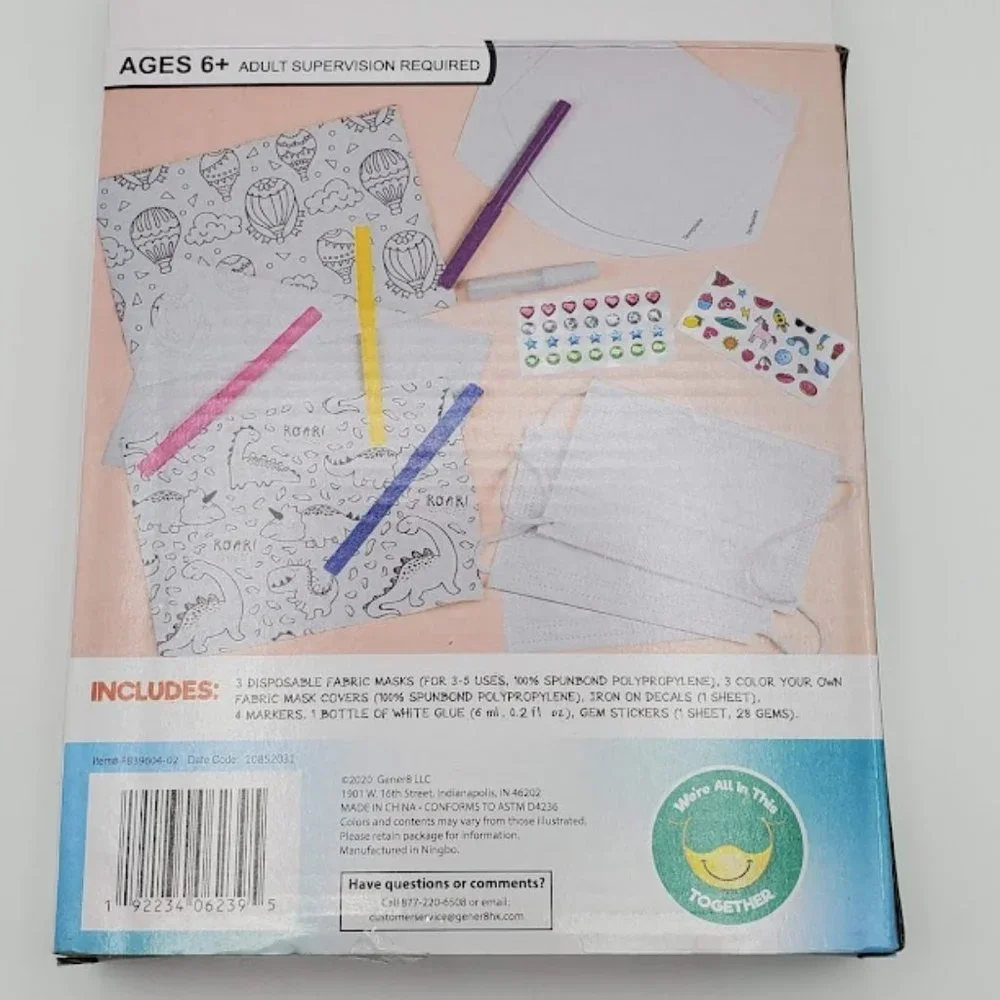 NIB Face Masks Color Your Own - 3 masks per box